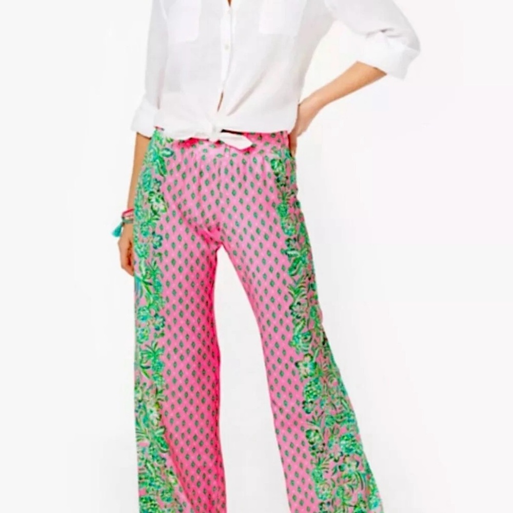 Lilly Pulitzer Pink and Green Wide Leg Pants